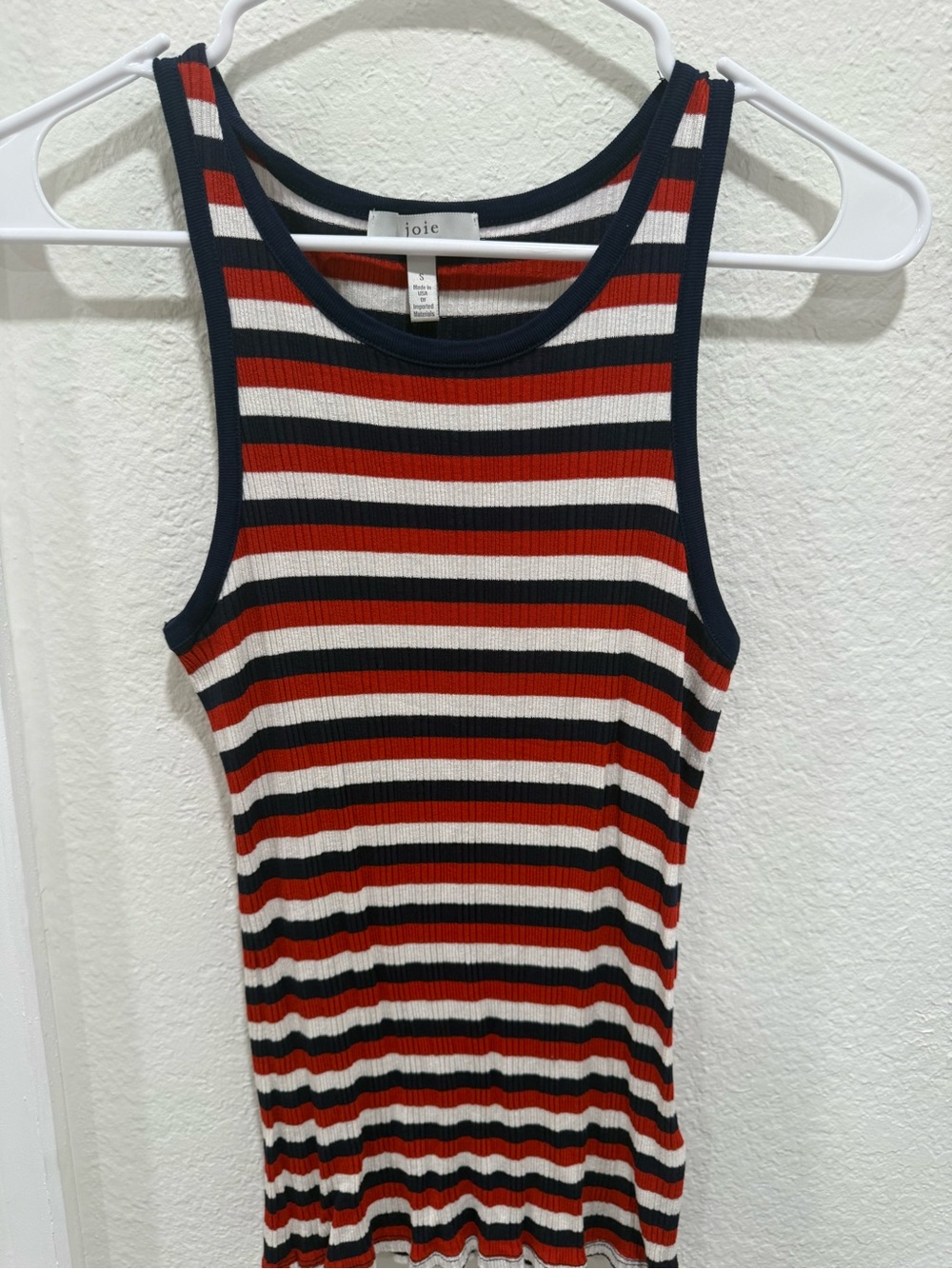 Joie Red White Navy Striped Ribbed Tank